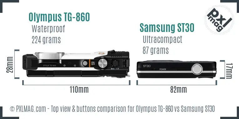 Olympus TG-860 vs Samsung ST30 top view buttons comparison