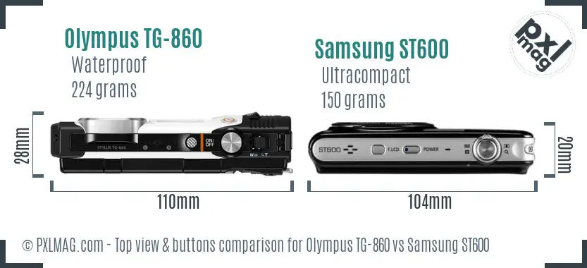 Olympus TG-860 vs Samsung ST600 top view buttons comparison