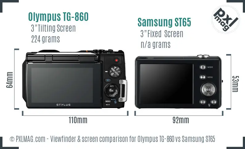 Olympus TG-860 vs Samsung ST65 Screen and Viewfinder comparison