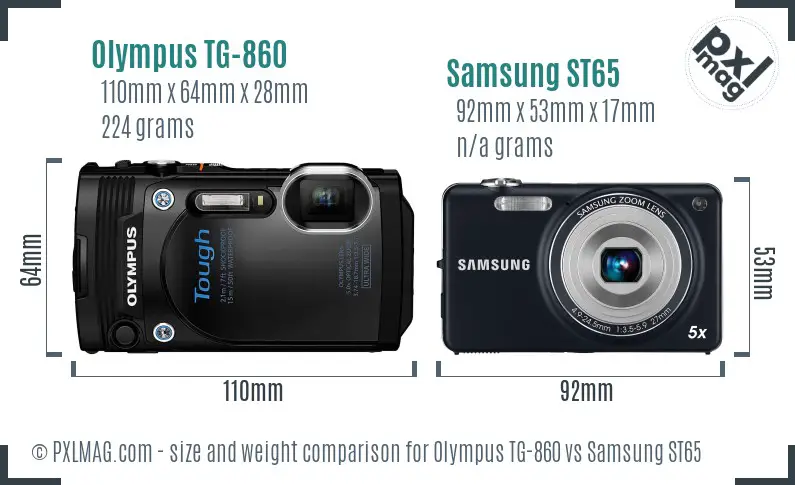 Olympus TG-860 vs Samsung ST65 size comparison