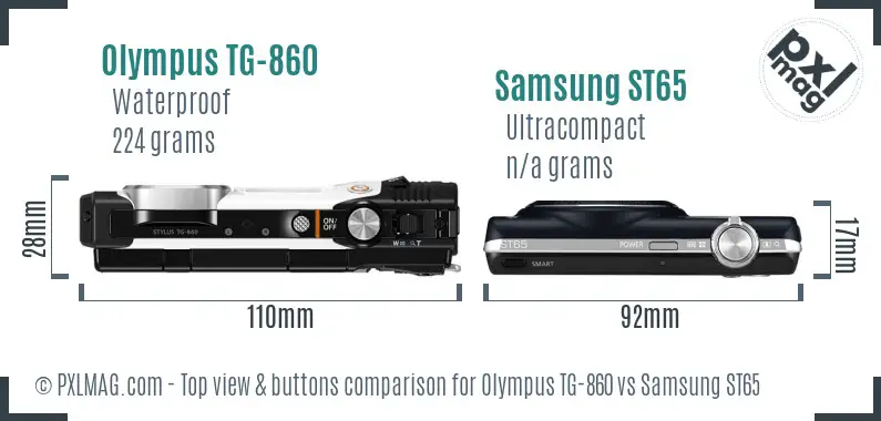 Olympus TG-860 vs Samsung ST65 top view buttons comparison