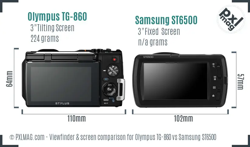 Olympus TG-860 vs Samsung ST6500 Screen and Viewfinder comparison