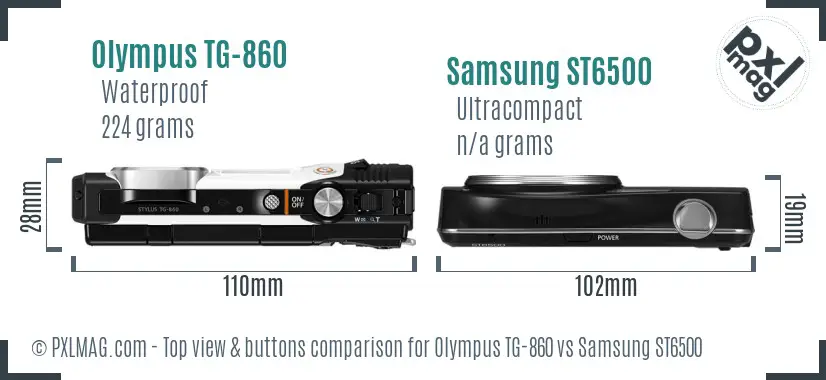 Olympus TG-860 vs Samsung ST6500 top view buttons comparison