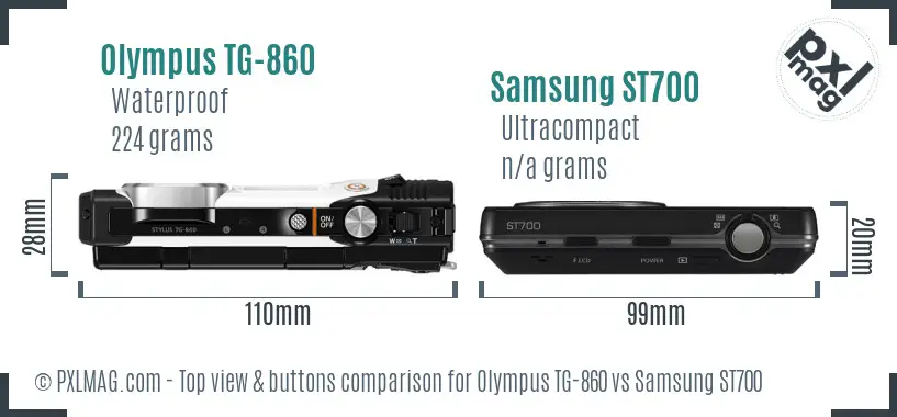 Olympus TG-860 vs Samsung ST700 top view buttons comparison
