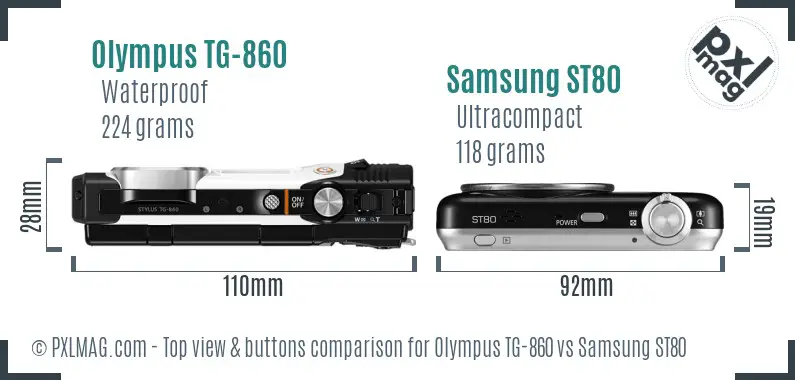 Olympus TG-860 vs Samsung ST80 top view buttons comparison
