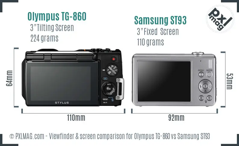 Olympus TG-860 vs Samsung ST93 Screen and Viewfinder comparison