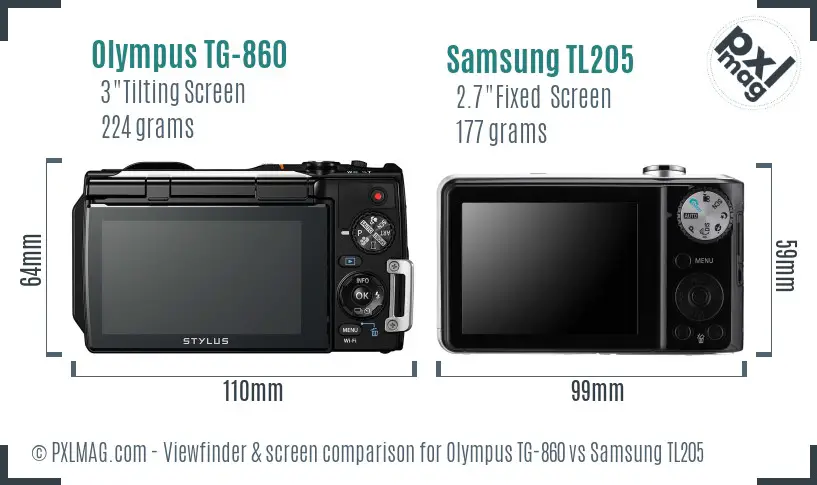 Olympus TG-860 vs Samsung TL205 Screen and Viewfinder comparison