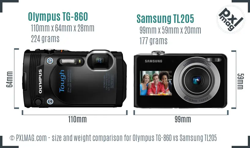 Olympus TG-860 vs Samsung TL205 size comparison