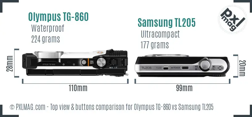 Olympus TG-860 vs Samsung TL205 top view buttons comparison