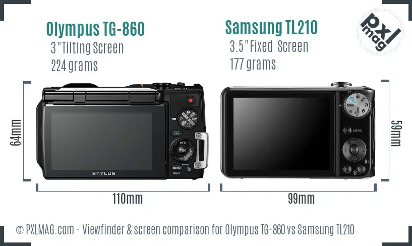 Olympus TG-860 vs Samsung TL210 Screen and Viewfinder comparison