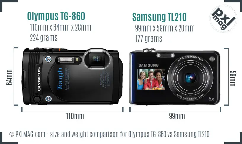 Olympus TG-860 vs Samsung TL210 size comparison