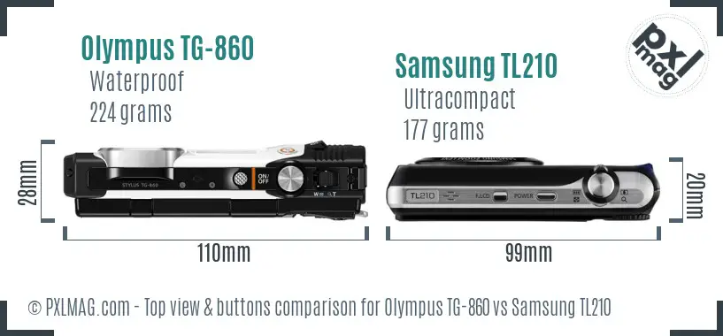 Olympus TG-860 vs Samsung TL210 top view buttons comparison