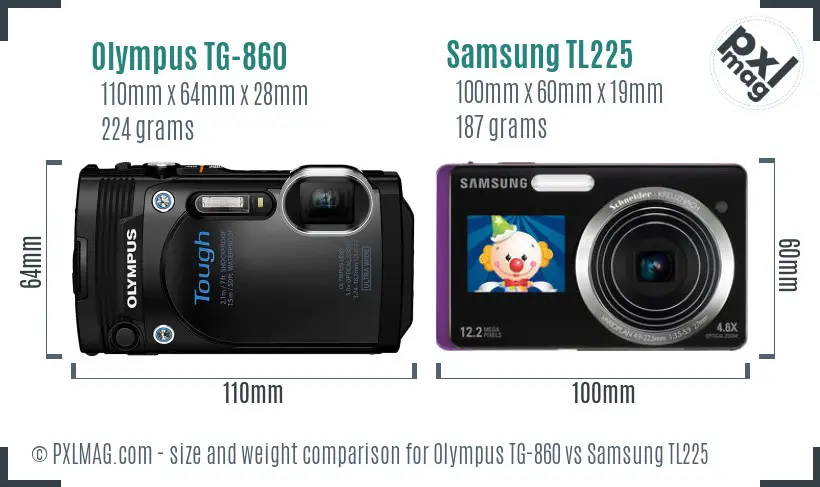 Olympus TG-860 vs Samsung TL225 size comparison Olympus TG-860 vs Samsung TL225 size comparison