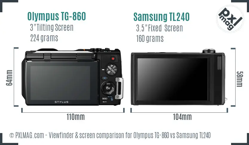 Olympus TG-860 vs Samsung TL240 Screen and Viewfinder comparison