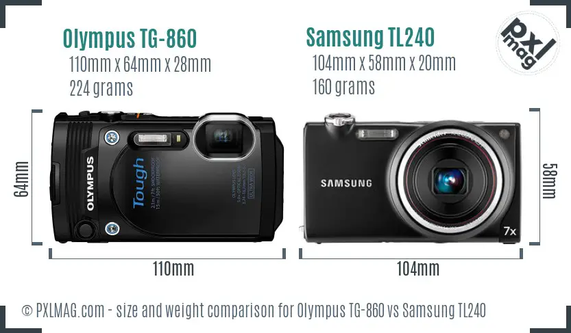 Olympus TG-860 vs Samsung TL240 size comparison