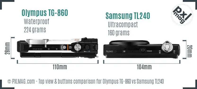 Olympus TG-860 vs Samsung TL240 top view buttons comparison