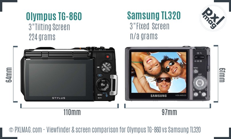 Olympus TG-860 vs Samsung TL320 Screen and Viewfinder comparison