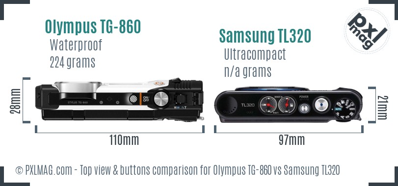 Olympus TG-860 vs Samsung TL320 top view buttons comparison
