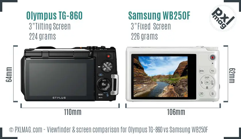 Olympus TG-860 vs Samsung WB250F Screen and Viewfinder comparison