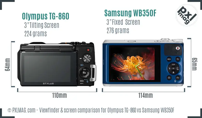 Olympus TG-860 vs Samsung WB350F Screen and Viewfinder comparison