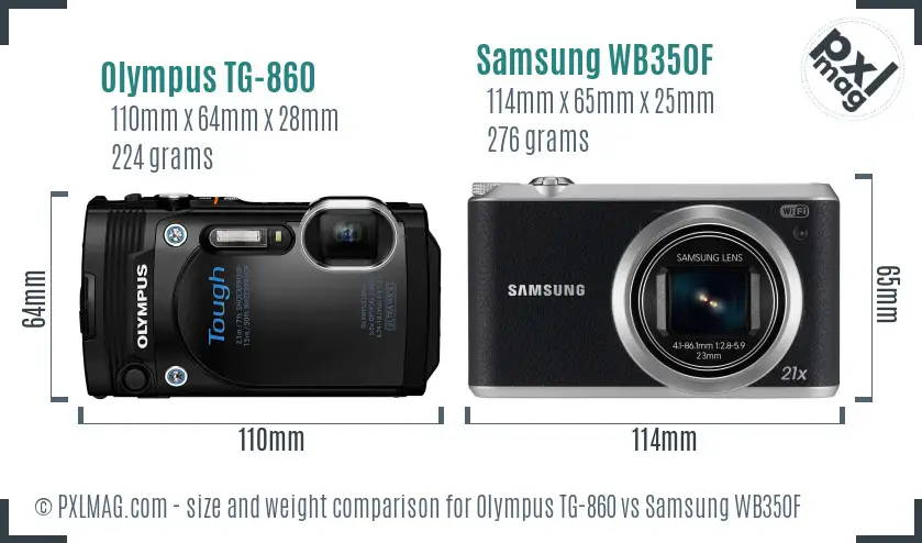 Olympus TG-860 vs Samsung WB350F size comparison