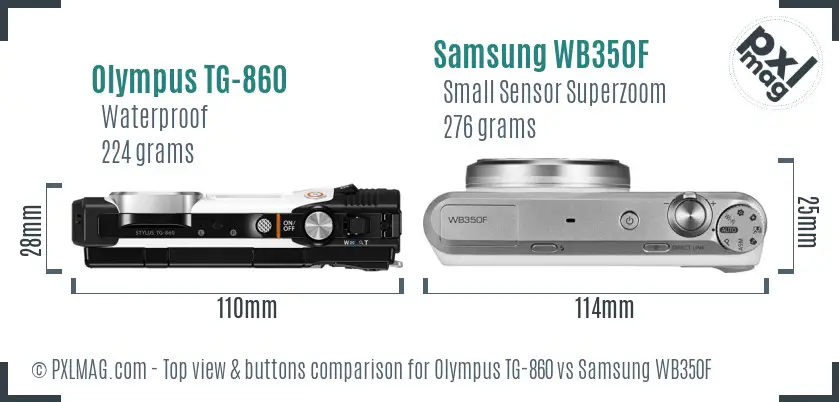 Olympus TG-860 vs Samsung WB350F top view buttons comparison