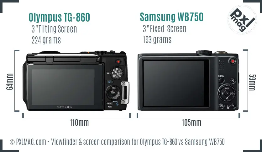 Olympus TG-860 vs Samsung WB750 Screen and Viewfinder comparison