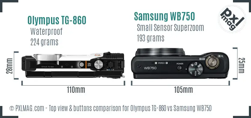 Olympus TG-860 vs Samsung WB750 top view buttons comparison