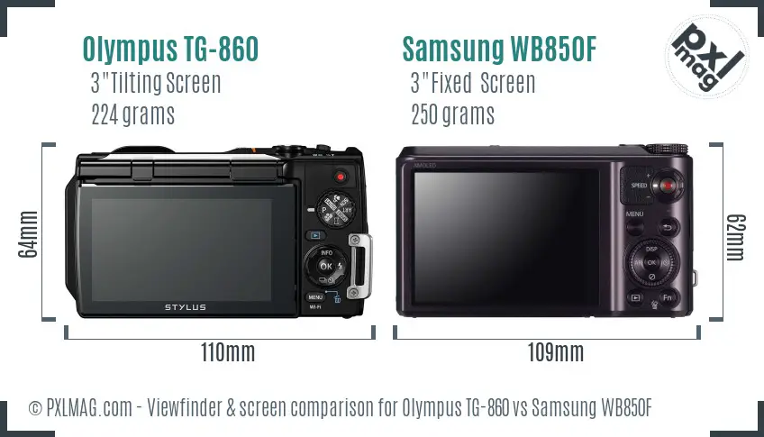 Olympus TG-860 vs Samsung WB850F Screen and Viewfinder comparison