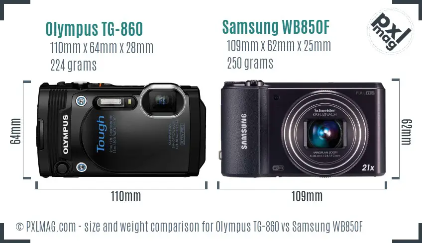 Olympus TG-860 vs Samsung WB850F size comparison