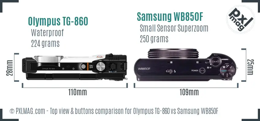 Olympus TG-860 vs Samsung WB850F top view buttons comparison