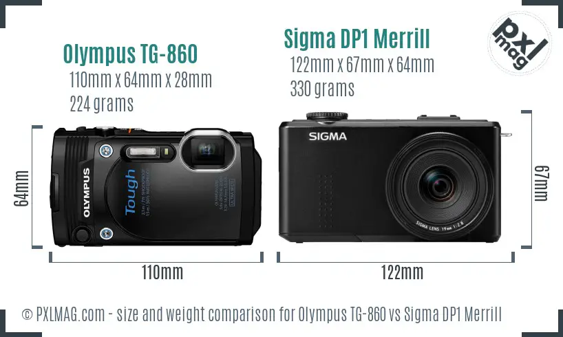 Olympus TG-860 vs Sigma DP1 Merrill size comparison