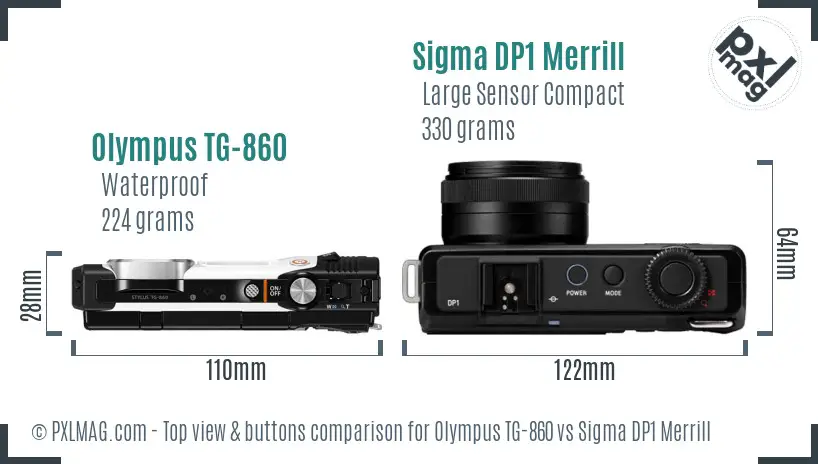 Olympus TG-860 vs Sigma DP1 Merrill top view buttons comparison