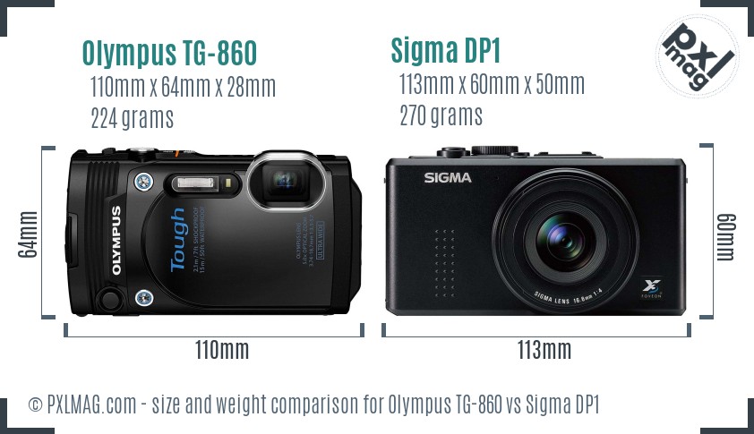 Olympus TG-860 vs Sigma DP1 size comparison