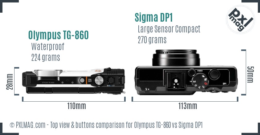 Olympus TG-860 vs Sigma DP1 top view buttons comparison