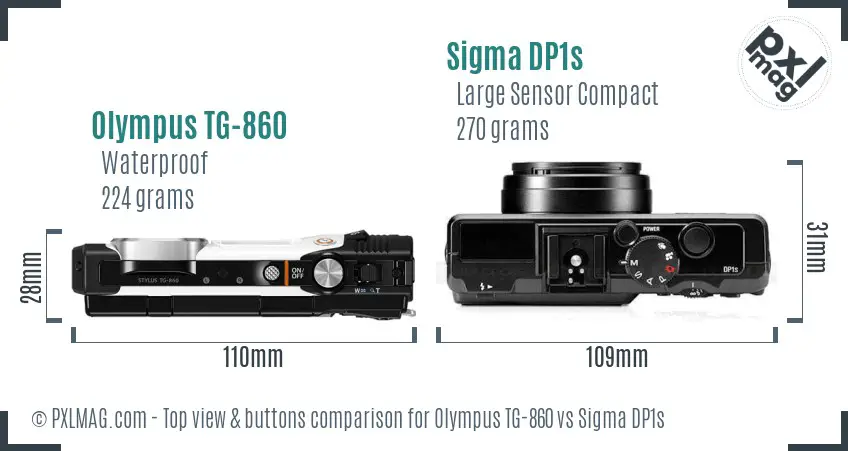 Olympus TG-860 vs Sigma DP1s top view buttons comparison