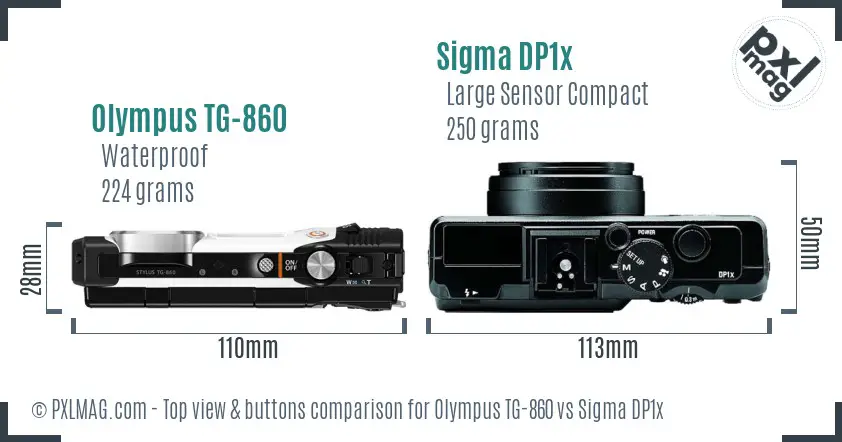 Olympus TG-860 vs Sigma DP1x top view buttons comparison