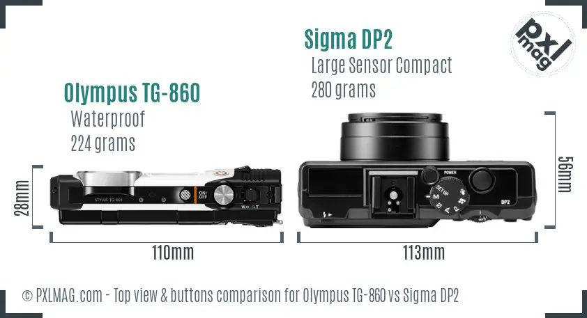 Olympus TG-860 vs Sigma DP2 top view buttons comparison