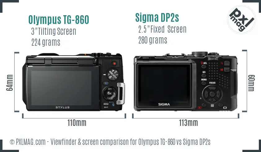 Olympus TG-860 vs Sigma DP2s Screen and Viewfinder comparison