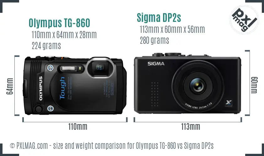 Olympus TG-860 vs Sigma DP2s size comparison