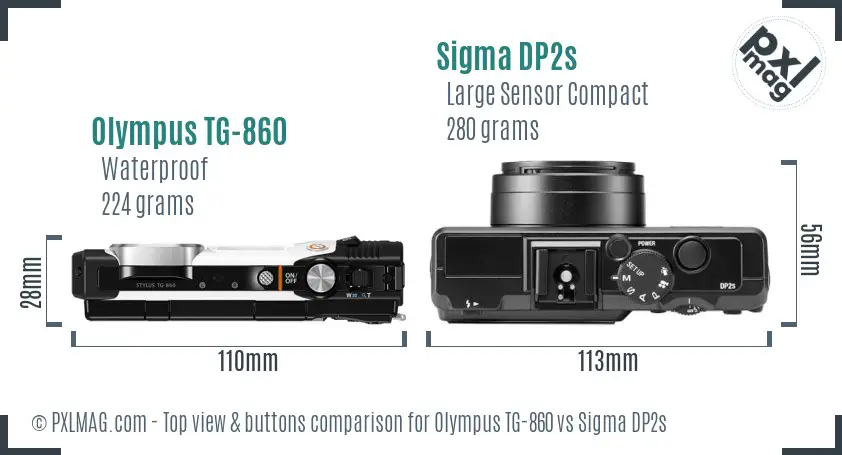 Olympus TG-860 vs Sigma DP2s top view buttons comparison