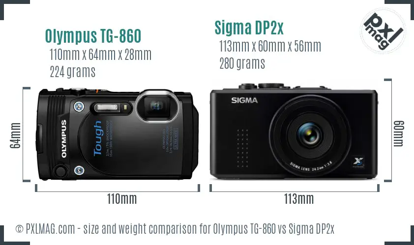 Olympus TG-860 vs Sigma DP2x size comparison