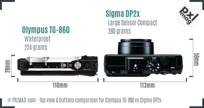 Olympus TG-860 vs Sigma DP2x top view buttons comparison