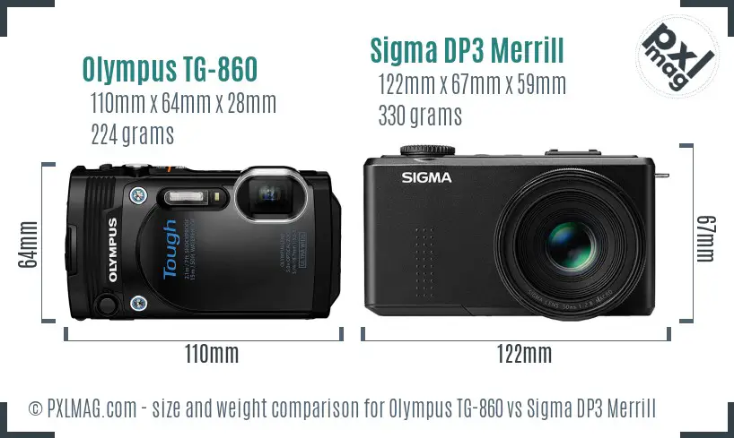 Olympus TG-860 vs Sigma DP3 Merrill size comparison Olympus TG-860 vs Sigma DP3 Merrill size comparison