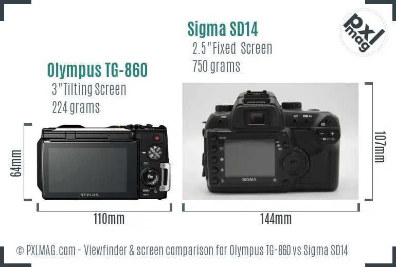 Olympus TG-860 vs Sigma SD14 Screen and Viewfinder comparison