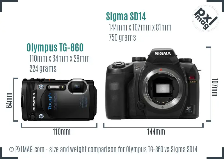 Olympus TG-860 vs Sigma SD14 size comparison