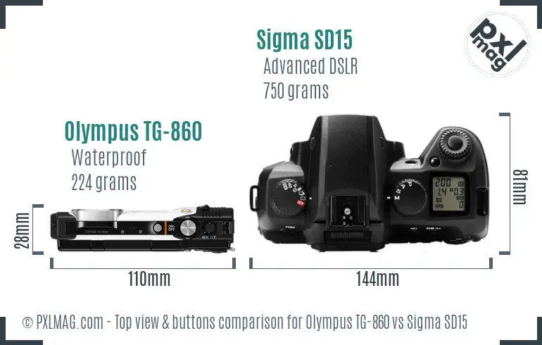 Olympus TG-860 vs Sigma SD15 top view buttons comparison