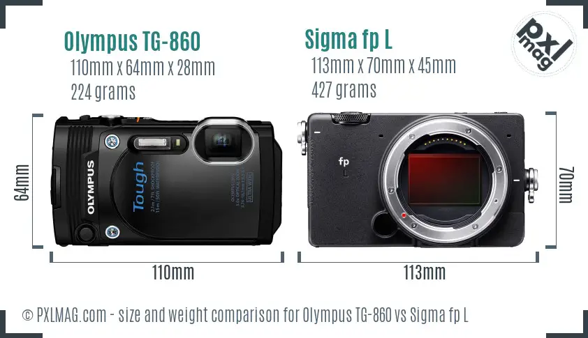 Olympus TG-860 vs Sigma fp L size comparison