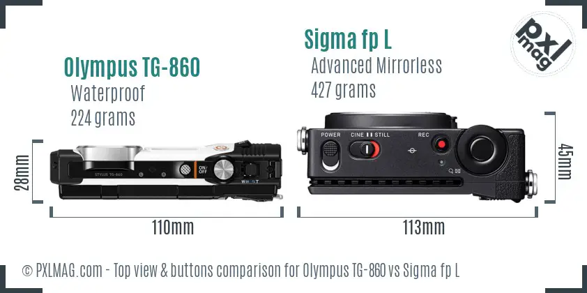 Olympus TG-860 vs Sigma fp L top view buttons comparison