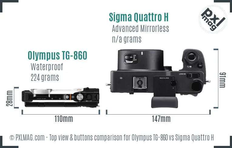 Olympus TG-860 vs Sigma Quattro H top view buttons comparison